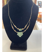 Vintage Two Stand Necklace Silver Tone with Jade Bars - $332.31 MXN