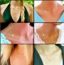 Sideways Cross Gold Dipped Necklace Faith Inspired 18&quot; with extender - $8.81