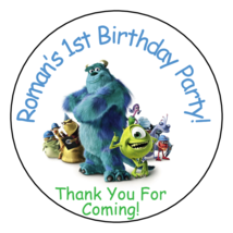 12 Personalized Monsters Inc. Birthday Party Stickers Favors Labels tags 2.5&quot; - £10.14 GBP