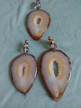 3 Agate Slice Crystal Pendant Quartz Geodes - £28.07 GBP