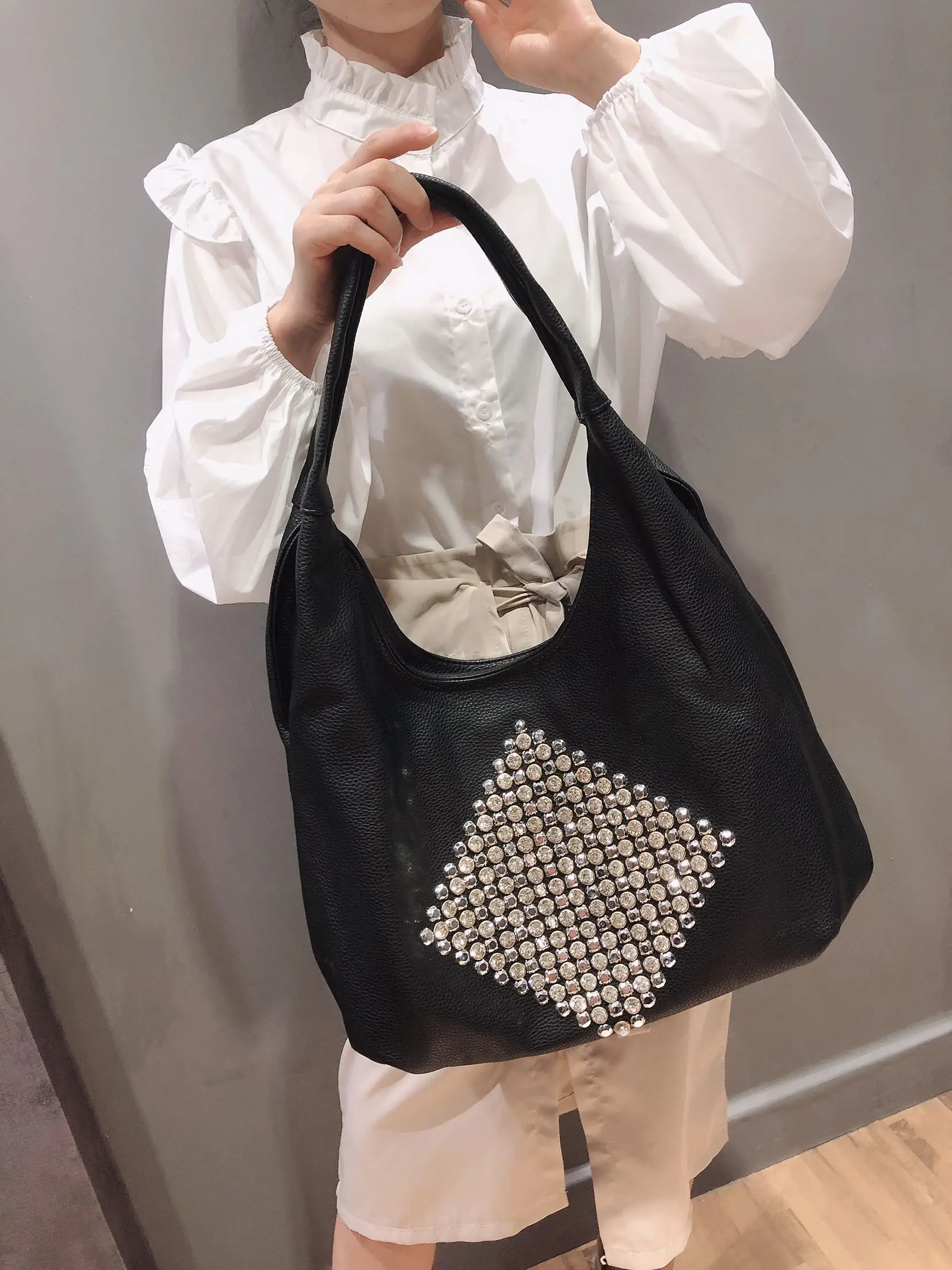 New Fashion Diamonds Women Handbags Female Large Capacity Shoulder Bag Soft Leat - £96.90 GBP