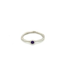 Sterling 18k White Vermeil Bamboo w/ Bezel Set Amethyst Ring Sz 5.50 - $58.41