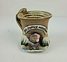 3D Sculpted Art Pottery Mug Ski Copper Mountain Rustic Stoneware Clay Bear - $14.39