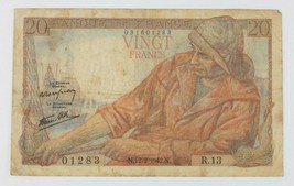 1942 France 20 Francs &quot;Pecheur&quot; (Fisherman) // Fine condition Pick#100a - £39.10 GBP