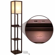Brightech Maxwell  Modern Shelf Floor Lamp with USB Ports, Wireless Charging &amp; O - £74.34 GBP