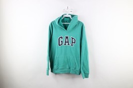 Vintage Gap Womens Medium Faded Spell Out Block Letter Hoodie Sweatshirt Teal - £39.43 GBP