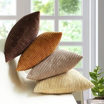 Mekajus Pack Of 4 20X20 Brown Decorative Throw Pillow Covers Soft Corduroy Solid - £24.71 GBP