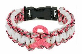 Pink Ribbon Support Breast Cancer Awareness Paracord  Nylon Bracelet 7.5&quot; USA - £6.35 GBP