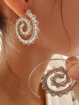 Silvertone Zinc Alloy Heart Decor Swirl Design Cuff Hoop Earrings - New - £10.35 GBP