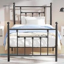 Vecelo Twin Size Metal Platform Bed Frame In Victorian Style With Headboard And - £93.42 GBP