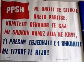 amazing poster of communist propaganda P.P.SH.ENVER HOXHA-RAMIZ ALIA-1986 - £93.57 GBP