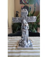 Large Vintage Aluminum Christ on the Cross with Mary Magdalene Table Cru... - £95.43 GBP