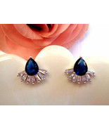 4Ct Lab Created Blue Sapphire Diamond Women Stud Earrings 14K White Gold... - £82.20 GBP