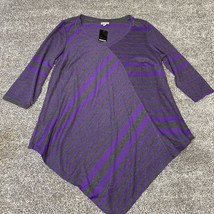 Avenue Shirt Womens Size 14/16 Purple Gray Striped Tunic Bonnie 3/4 Sleeve - £11.70 GBP