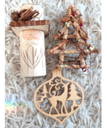 Folk Art Wood &amp; Metal Christmas Tree Ornaments Santa Deer Vintage New Sm... - $9.75