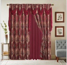 Eliza Flowers Burgundy Curtains Windows Panels With Attached Valance 2 Pcs Set - £35.60 GBP