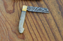 vintage real handmade damascus steel folding knife 5519 - £35.20 GBP