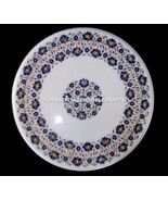 24&quot; Round Marble White Coffee Table Top Lapis Lazuli Floral Inlaid Home ... - €724,45 EUR