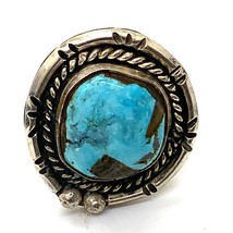 Vintage Sterling Native American Navajo Chunky Turquoise Stone Ring size 5 1/2&quot; - £50.26 GBP