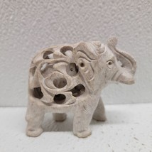Hand Carved Elephant with Baby Inside Double Elephant Figure White Stone... - $342.86 MXN