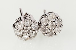10K White Gold Diamond Floret Stud Earrings W/Butterfly Backings Apx 56 CTW - $14,014.81 MXN