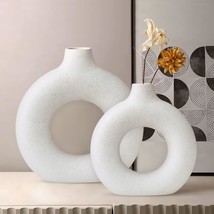 White Ceramic Vase Set, Round Matte Donut Pampas Flower Vase Decorative - £0.00 GBP