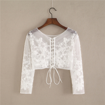 White Floral Tulle Lace Tops Bridesmaids Crop Lace Shirts-crop sleeve,white,plus image 7