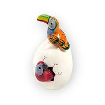 Hatched Egg Pottery Bird Orange Toucan Red Parrot Mexico Hand Painted Signed 265 - £11.60 GBP