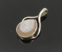 SAJEN Sterling Silver - Vintage Druzy Stone Tear Drop Shiny Pendant - PT16629 - £30.92 GBP