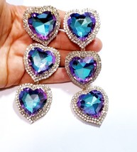 Vitrail Purple Rhinestone Heart, CLIP ON Earrings, Oversized Chandelier Earrings - £47.15 GBP