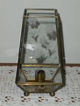 Vintage Brass &amp; Glass Candle Display Case Footed with Floral &amp; Bird Etching  - £32.04 GBP