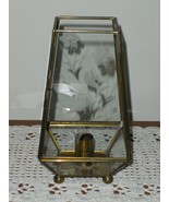 Vintage Brass & Glass Candle Display Case Footed with Floral & Bird Etching  - $39.99