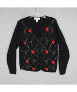 Lisa International Women&#39;s Ugly Christmas Sweater Cardigan Holly Poinsettia - £13.47 GBP