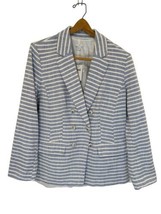 J. Jill Blazer Modern Spectator Blue White Woven Coastal Preppy Size Large - $48.37