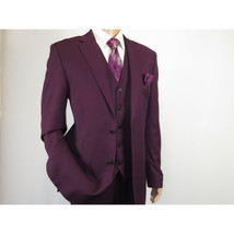 Men BERRAGAMO 3pc Suit Vested Plain front Pants Side Vents Formal A6732 Burgundy image 5
