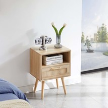 Rattan End Table: 15.75&quot; Modern Nightstand - $91.99