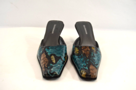 Enzo Angiolini Mule Heels Teal Gold Snakeskin Print Closed Toe Womens 8M - $29.02