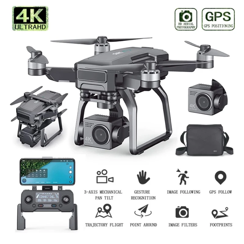 Brushless Aerial 4K Wifi Fpv 5G Gps Rc Drone 3-Axis Gimbal 25Mins 3KM Waypoi - £335.05 GBP+