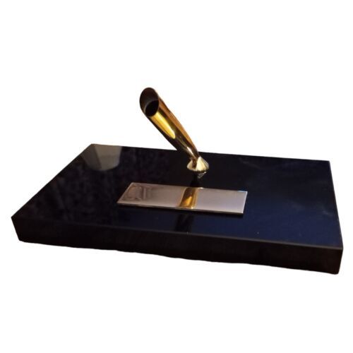Vtg Black Gold Sheaffer's Desktop Pen Holder Base Stand w/Blank Gold Plate 7.5"L - £20.57 GBP