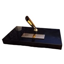 Vtg Black Gold Sheaffer's Desktop Pen Holder Base Stand w/Blank Gold Plate 7.5"L - $26.15