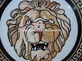 Marble Coffee Table Top Rare Gemstone Lion Face Mosaic Inlay Hallway Decor H495 - £728.98 GBP+