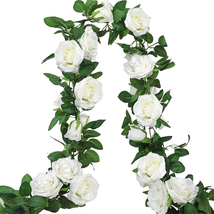 Artificial Floral Garland with White Rose, 3Pcs 19.5Ft Fake Vines Silk Flower Ha - £21.55 GBP