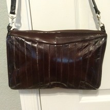 Vintage Genuine Brown Soft Leather EEL Skin Burgundy Shoulder Crossbody Bag - £30.86 GBP