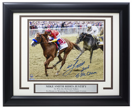 Mike Smith Signed Framed 8x10 to Win Belmont Stakes Photo Inscribed Steiner Holo - £130.73 GBP