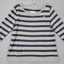 Hollister Women Shirt Size L Gray Classic Stripe Casual 3/4 Sleeves Round Neck - £7.95 GBP