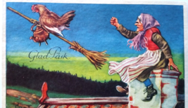 Easter Witch Postcard Glad Pask Rooster Steals Broom And Tea Pot Curt Nystrom - £39.72 GBP
