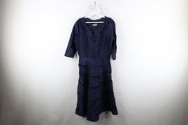 Vtg 50s 60s Rockabilly Womens Medium Distressed Velvet Fringed Dress Blu... - $35.59
