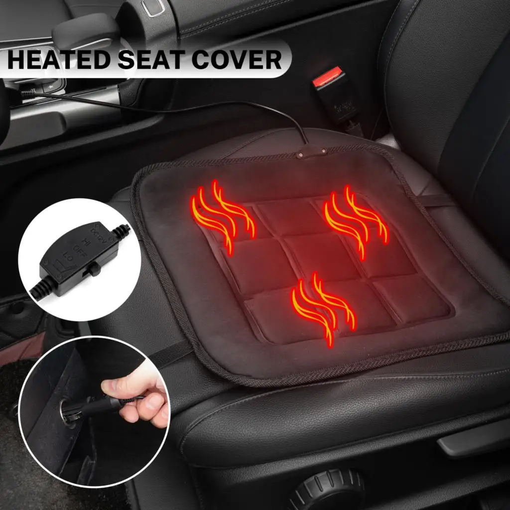 Heated Car Seat Cover Cushion with Integrated Remote, Universal 12V 24V Heater - £20.51 GBP