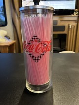 Coca Cola 9&quot; Glass Straw Dispenser / Straw Holder - Checkered Pattern Star - £12.00 GBP