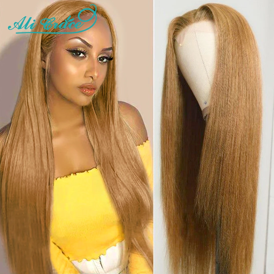 Brown Blonde Color 27 Straight Lace Closure Wig with Baby Hair Ali Grace 24 inch - £98.66 GBP+
